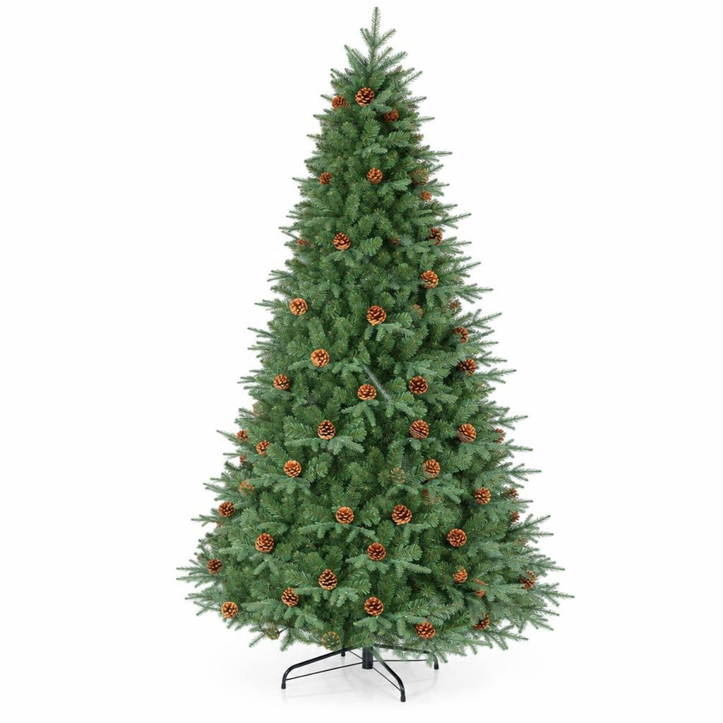Airfind 7.5 ft Pre-Lit Artificial Christmas Tree with 540 Warm White LED Lights, 71 Pine Cones, 1125 Branch Tips and Folding Metal Stand, Green