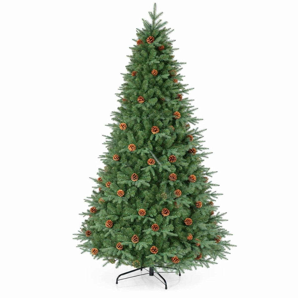Airfind 7.5 ft Pre-Lit Artificial Christmas Tree with 540 Warm White LED Lights, 71 Pine Cones, 1125 Branch Tips and Folding Metal Stand, Green