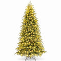 Airfind 7/7.5/8 Feet Pre-Lit Artificial Christmas Tree Hinged Faux Xmas Tree with Soft Branch Tips-8 feet, TPE PVC Metal Frame, 4 x 7 ft Footprint