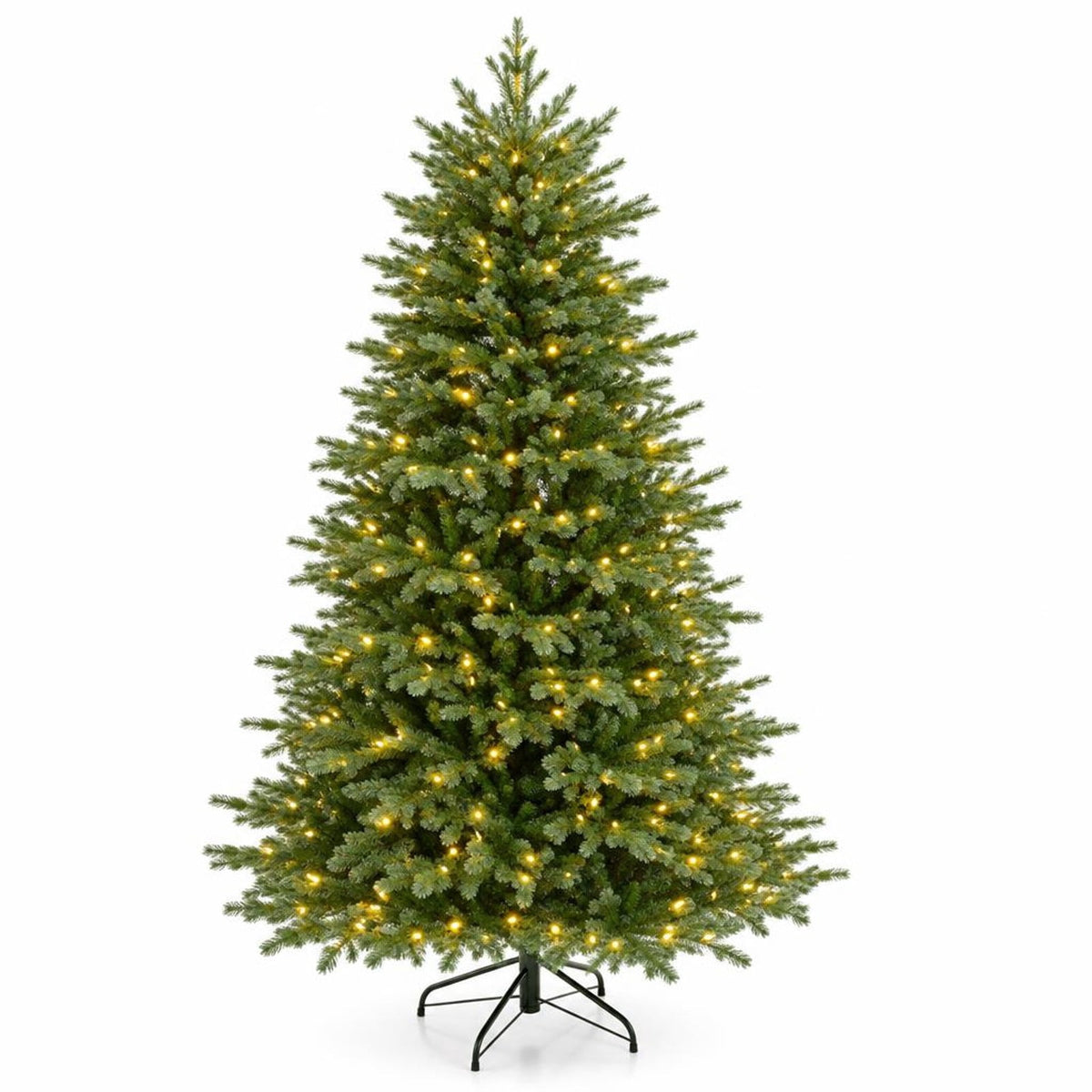Airfind 7 Feet Artificial Christmas Tree with 3156 Lush PVC Branch Tips and 400 Warm White LED Lights, PVC PE Metal Frame, Green