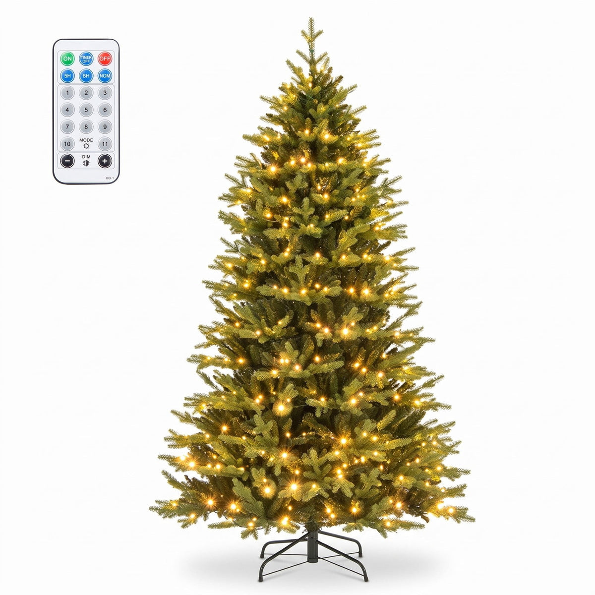 Airfind 7 Feet Artificial Xmas Tree Hinged with 11 Lighting Modes and Remote Control-7 ft, Green, Diameter of Stand 18/20/22