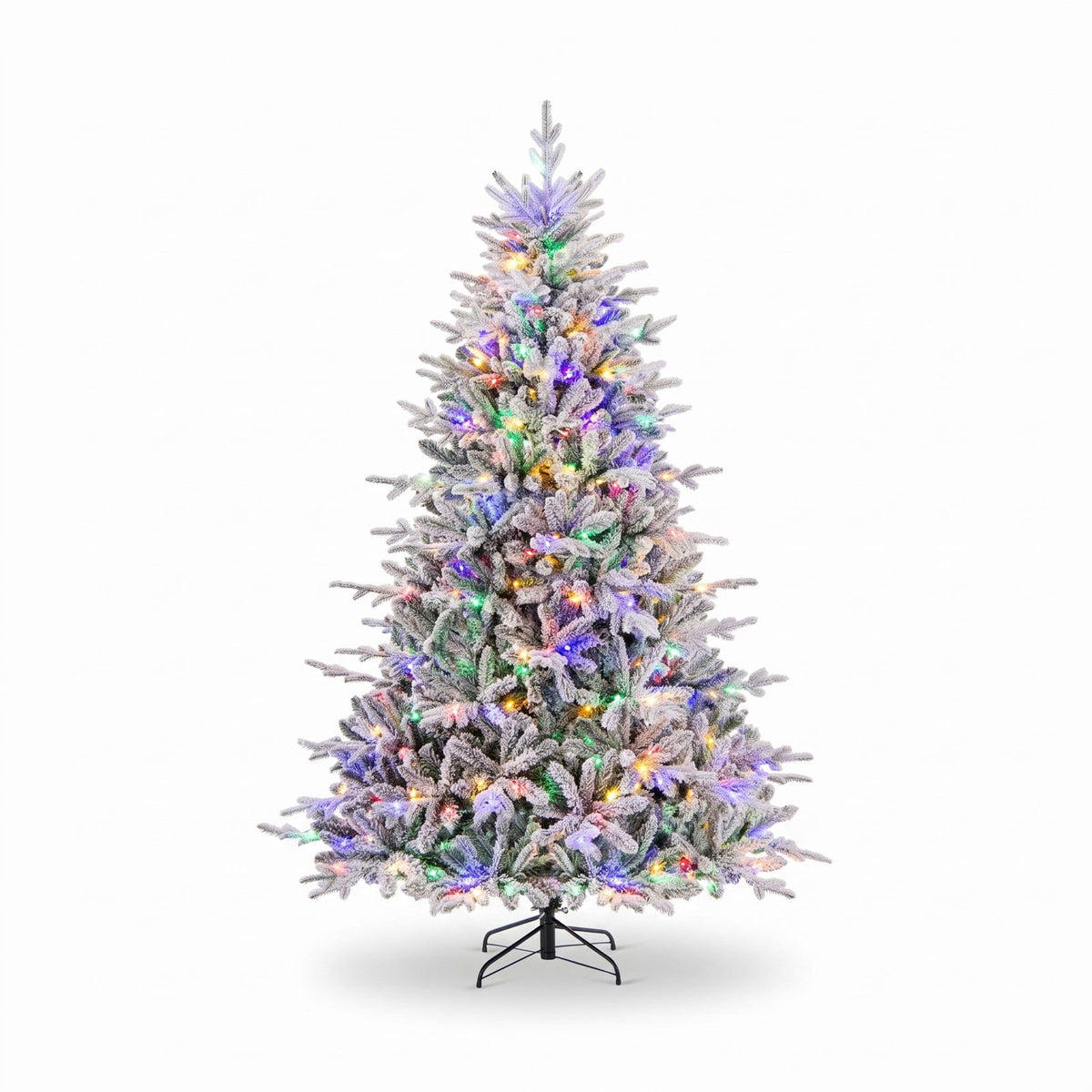 Airfind 7 Feet Flocked Christmas Tree with 8 Lighting Modes and Multi-Color LED Lights-7 ft, Green and White