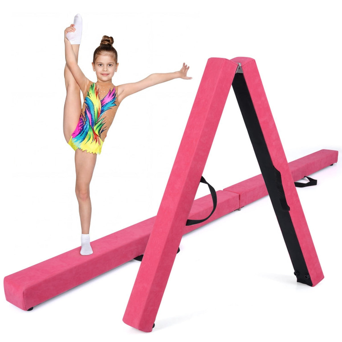 Airfind 7 Feet Folding Portable Floor Balance Beam with Suede Cover and Anti Slip Base for Kids Gymnastics Training at Home, Pink