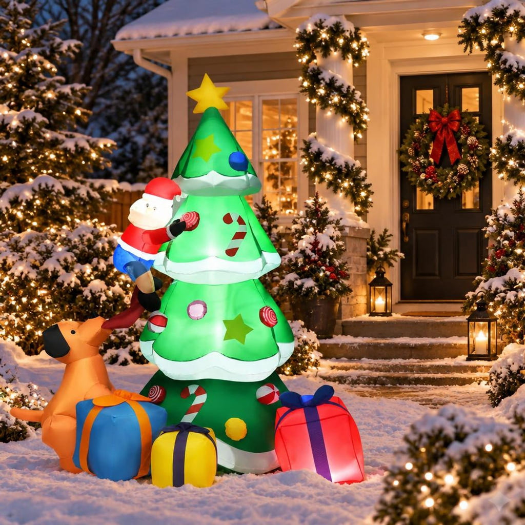Airfind 7 Feet Inflatable Christmas Tree Santa Decor with LED Lights, 190T Polyester Fabric Product Height: 7 Ft Product Weight: 4 Lbs, Unspecified