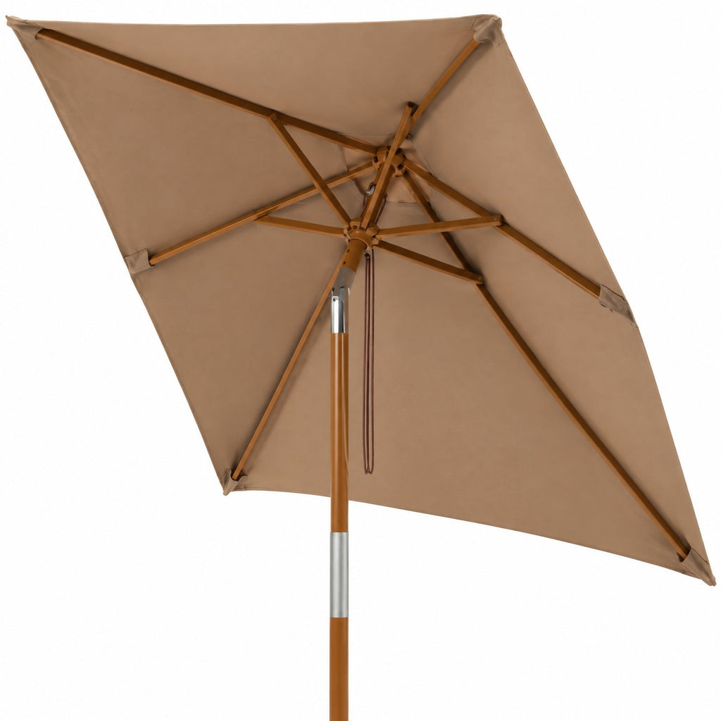 Airfind 7 Feet Outdoor Rectangular Patio Umbrella with 3 Adjustable Heights, Fabric Hardwood Bamboo Frame, 7 x 5.5 x 7.7 ft Umbrella Footprint