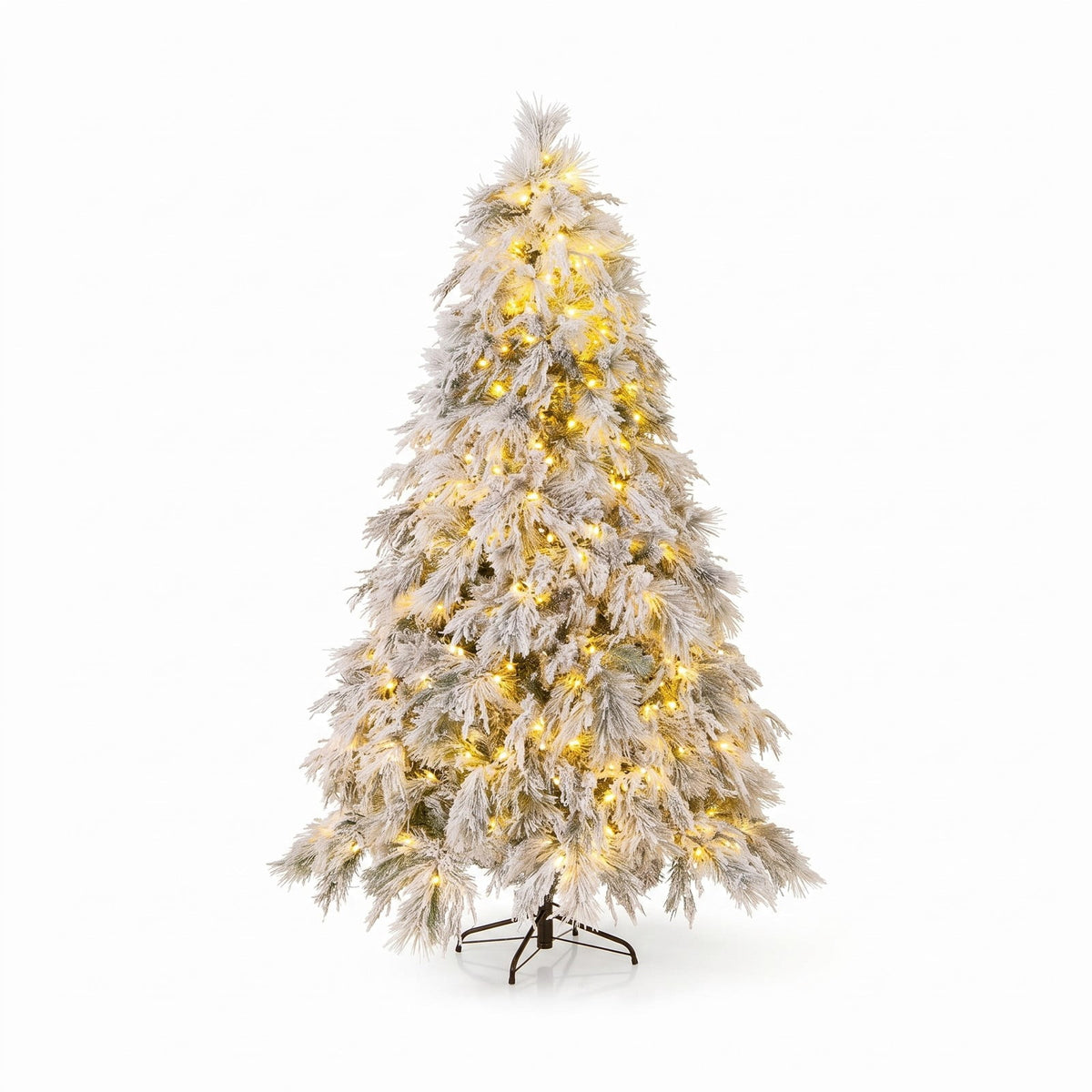 Airfind 7 Feet Pre-Lit Snow Flocked Christmas Tree with Warm White LED Lights-7 ft, White, Diameter of Stand 20/18/16 Inch