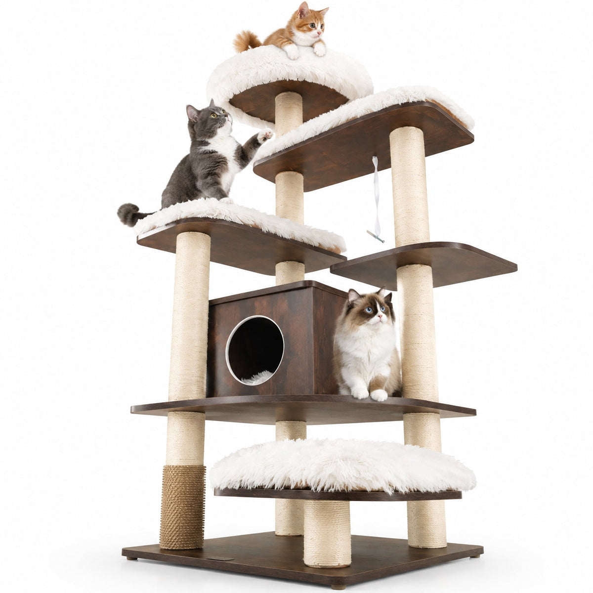 Airfind 7-Layer Wooden Cat Tree Tall Cat Tower with Sisal Posts and Condo, 33 lbs Capacity, Engineering Board Sisal Rope Plush Frame, Brown