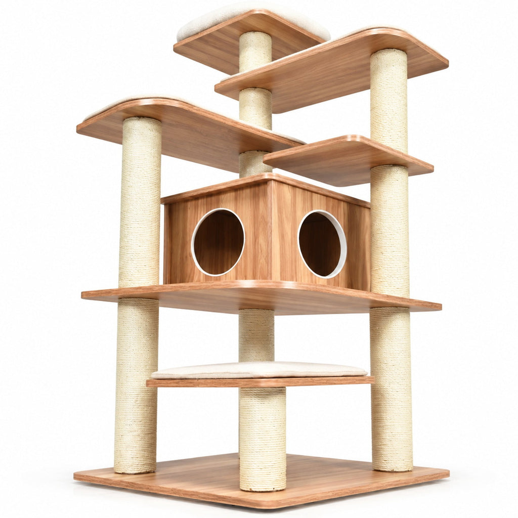 Airfind 7-Layer Wooden Cat Tree Tall Cat Tower with Sisal Posts and Condo, 33 lbs Capacity, Engineering Board Sisal Rope Plush Frame, Natural