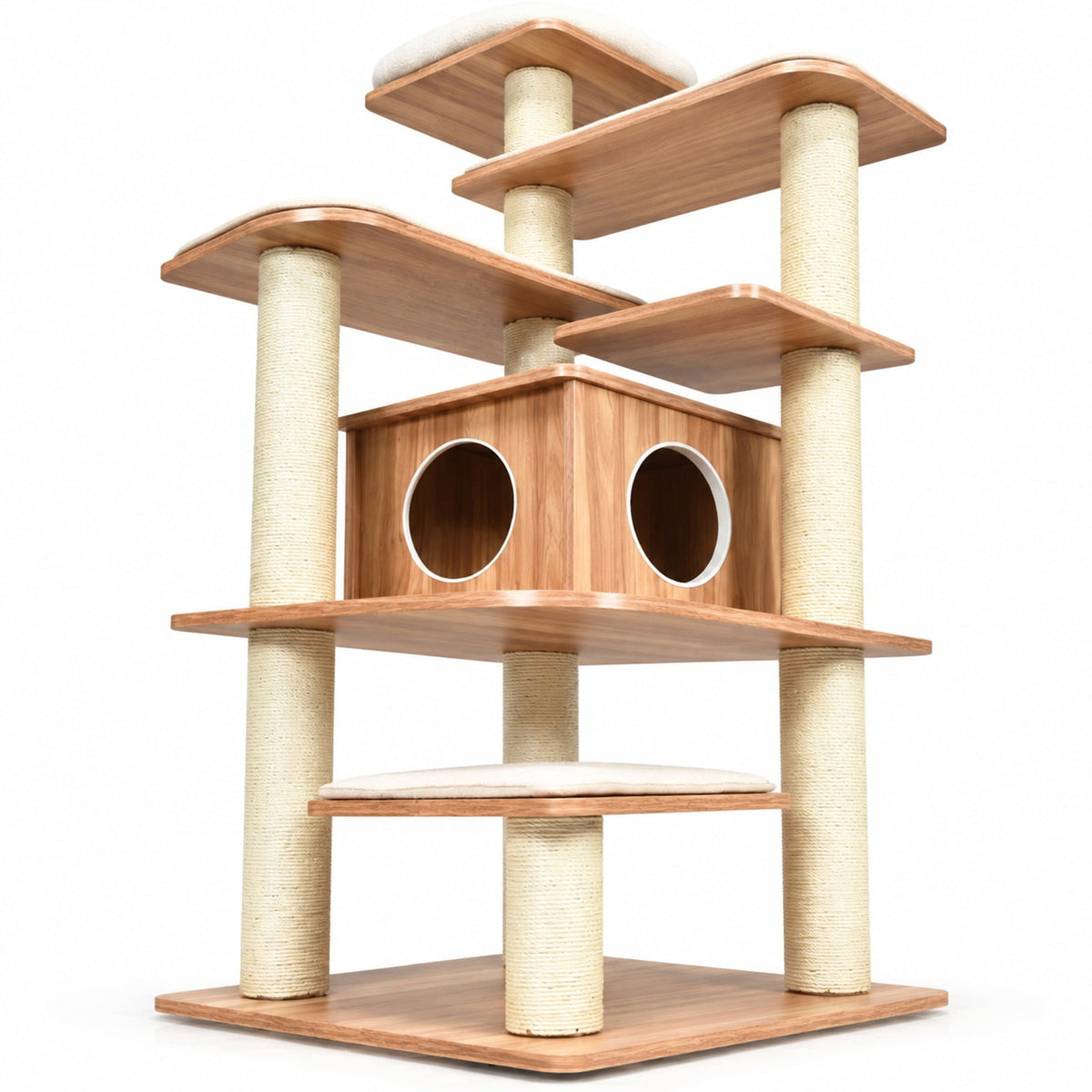 Airfind 7-Layer Wooden Cat Tree Tall Cat Tower with Sisal Posts and Condo, 33 lbs Capacity, Engineering Board Sisal Rope Plush Frame, Natural