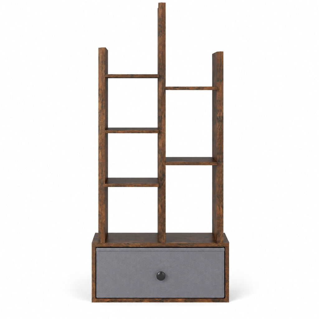 Airfind 7-Tier Open-Back Bookshelf with Drawer, 33 lbs Capacity, Engineered wood Frame, 21 Inch x 9.5 Inch x 47 Inch Footprint, Brown