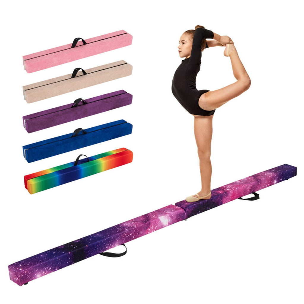 Airfind 7 ft Folding Practice Balance Beam with Suede Cover, Anti-Slip Pads and Pine Wood Frame, Multi
