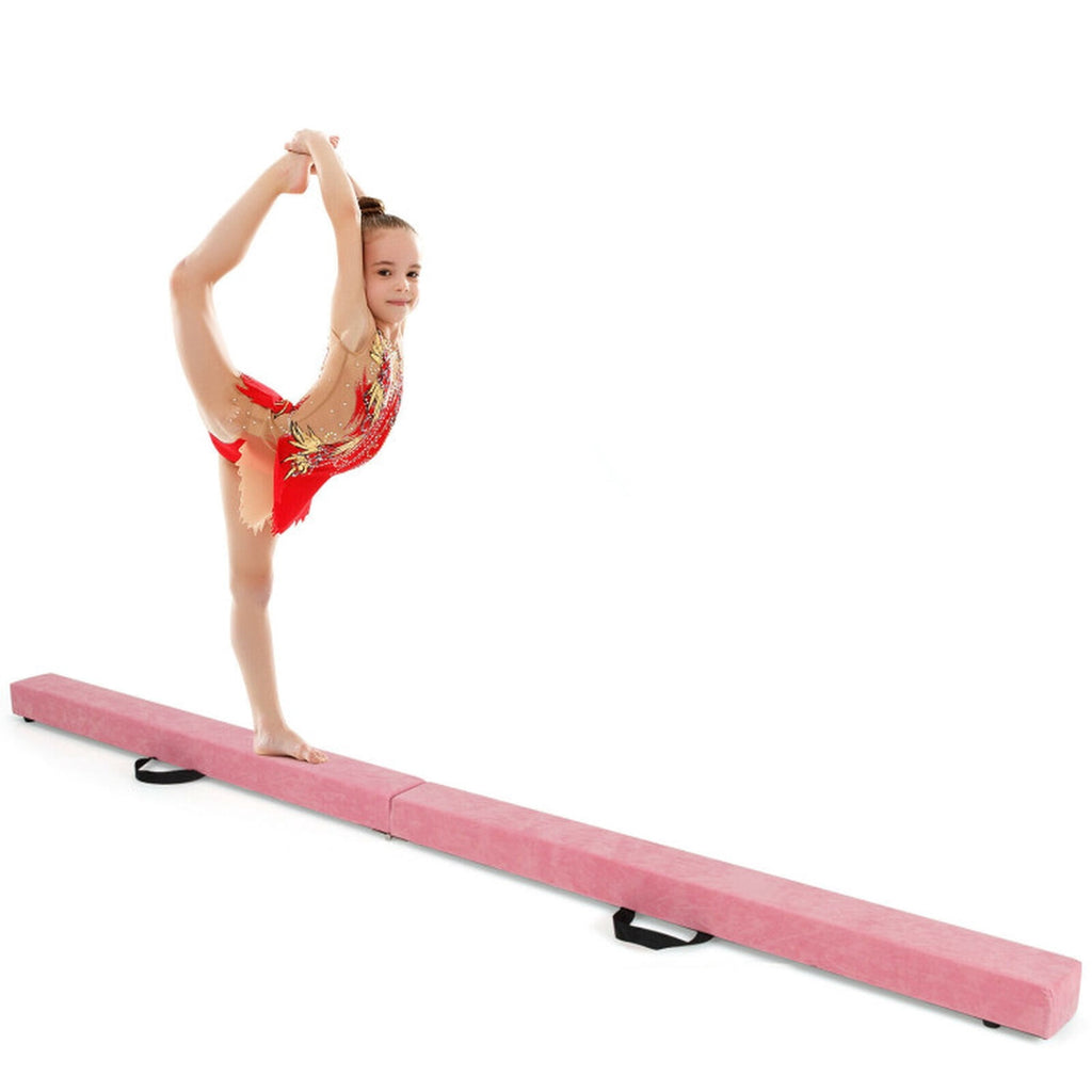Airfind 7 ft Folding Practice Balance Beam with Suede Cover, Anti-Slip Pads and Pine Wood Frame, Pink
