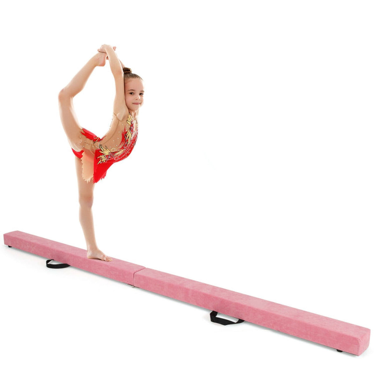 Airfind 7 ft Folding Practice Balance Beam with Suede Cover, Anti-Slip Pads and Pine Wood Frame, Pink