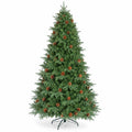 Airfind 7 ft Pre-Lit Artificial Christmas Tree with 460 Warm White LED Lights, 61 Pine Cones, 925 Branch Tips and Folding Metal Stand, Green