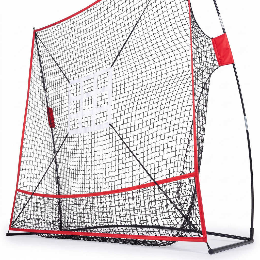 Airfind 7 x 7.4 FT Baseball Practice Net with 2 Strike Zones and Ball Collection System, Portable Pitching Batting Hitting Rebounder for Backyard, Black and Red