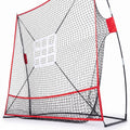 Airfind 7 x 7.4 FT Baseball Practice Net with 2 Strike Zones and Ball Collection System, Portable Pitching Batting Hitting Rebounder for Backyard, Black and Red