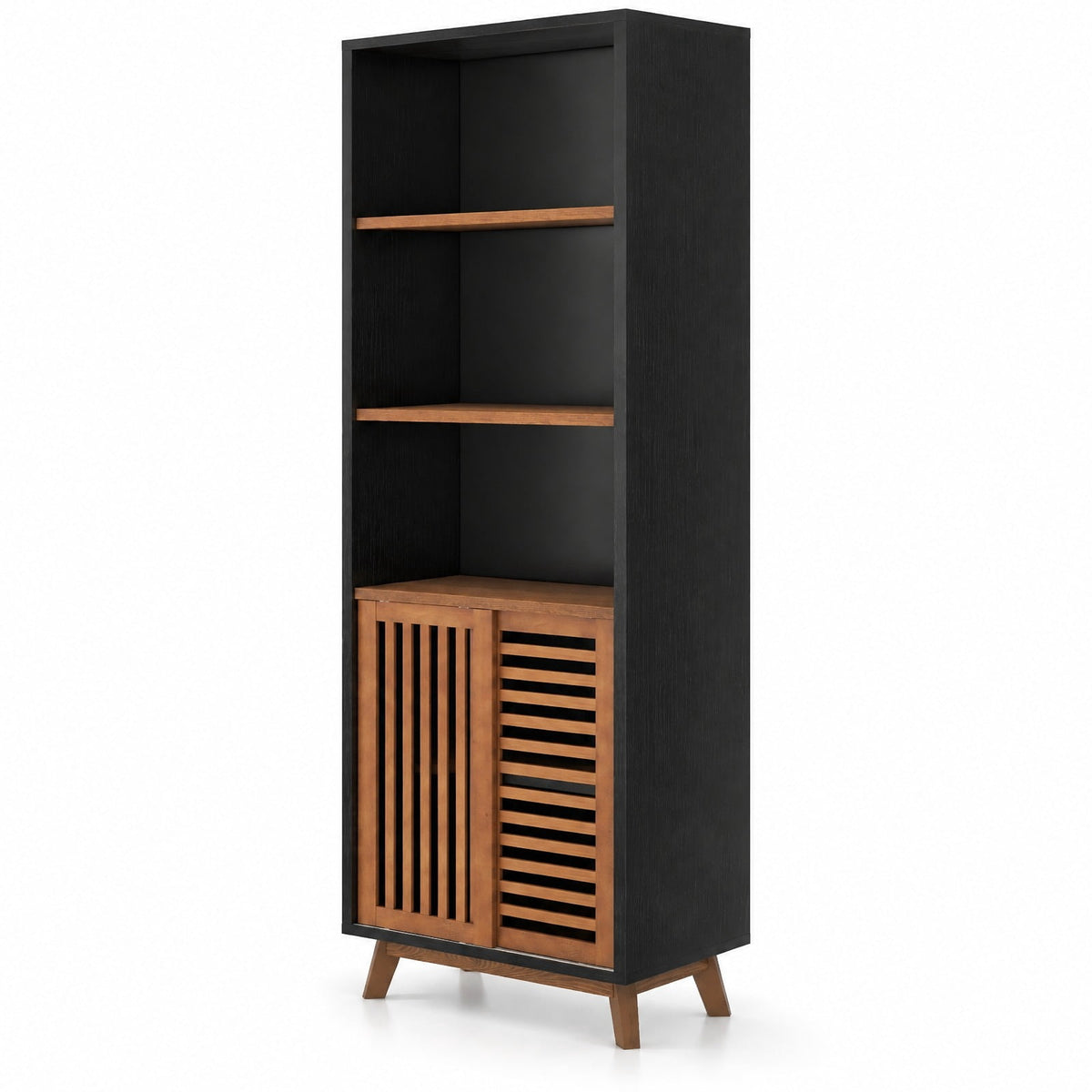 Airfind 70 Inch 5-Tier Bookshelf with Reversible Adjustable Shelf, 44 lbs Capacity, Solid Wood MDF Engineered Wood Aluminum Alloy Frame, Black