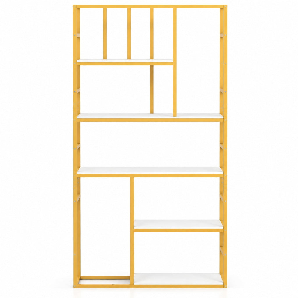 Airfind 71 Inch Tall Bookshelf Metal Frame 5-Tier Geometric Bookcase-White and Golden, 44 lbs Capacity, Metal Engineered Wood Frame, White