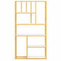 Airfind 71 Inch Tall Bookshelf Metal Frame 5-Tier Geometric Bookcase-White and Golden, 44 lbs Capacity, Metal Engineered Wood Frame, White