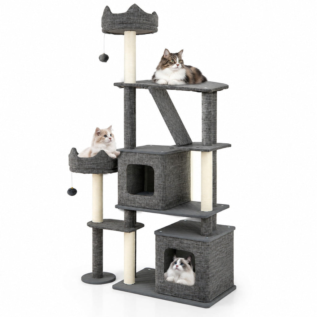 Airfind 71 Inch Tall Cat Tree Multi-Level Large Cat Tower with Scratching Posts, 33 lbs Capacity, 34in x 16in x 71in Condo Footprint, Grey