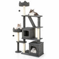 Airfind 71 Inch Tall Cat Tree Multi-Level Large Cat Tower with Scratching Posts, 33 lbs Capacity, 34in x 16in x 71in Condo Footprint, Grey