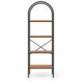 Airfind 71 Inch Tall Arched Bookcase 4-Tier with Storage Shelves and Metal Frame for Home Office-Brown and Black, 44 lbs Capacity, Metal Frame, Brown