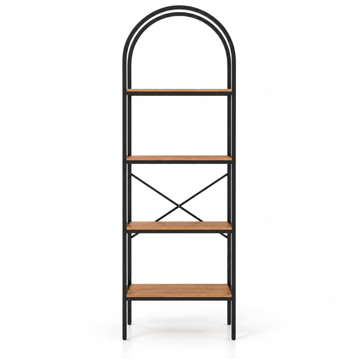 Airfind 71 Inch Tall Arched Bookcase 4-Tier with Storage Shelves and Metal Frame for Home Office-Brown and Black, 44 lbs Capacity, Metal Frame, Brown