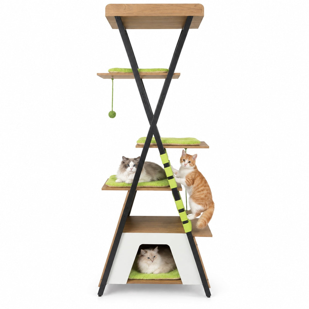 Airfind 73 Inch Multi-level Cat Tree for Indoor Cats with Elevated Perch and Large Condo, 44 lbs Capacity, Engineered Wood Frame, Green