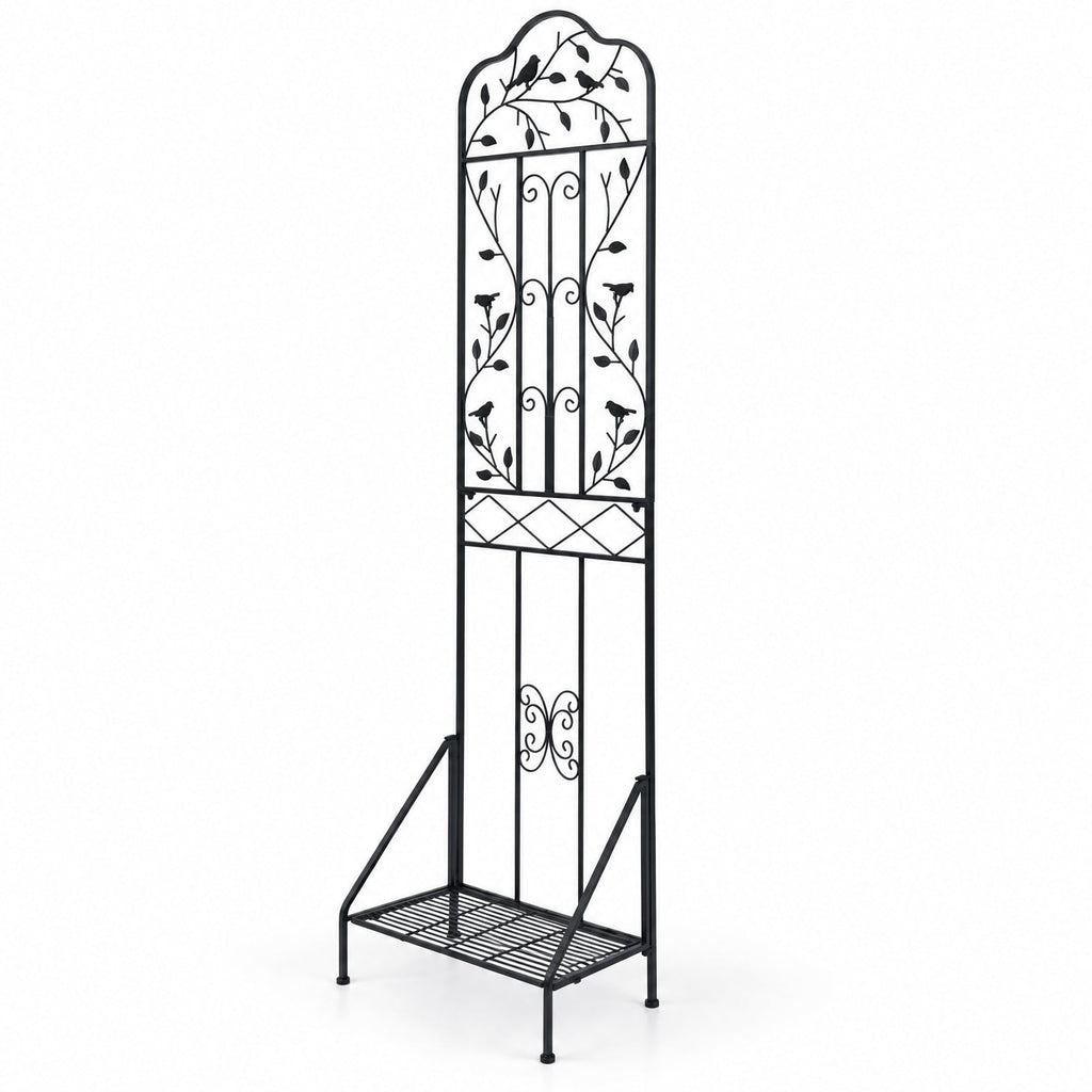 Airfind 75 x 20 Inch Outdoor Metal Garden Trellis with Foldable Bottom Shelf, 33 lbs Capacity, Metal Frame, 20 x 12 x 75 Footprint, Black