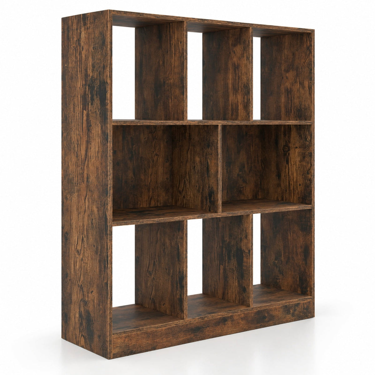 Airfind 8-Cube Bookcase 3-Tier with 2-Sized Compartments and Anti-Tip Kits for Living Room, 88 lbs Capacity, 35.5 x 11 x 39.5 Footprint, Brown