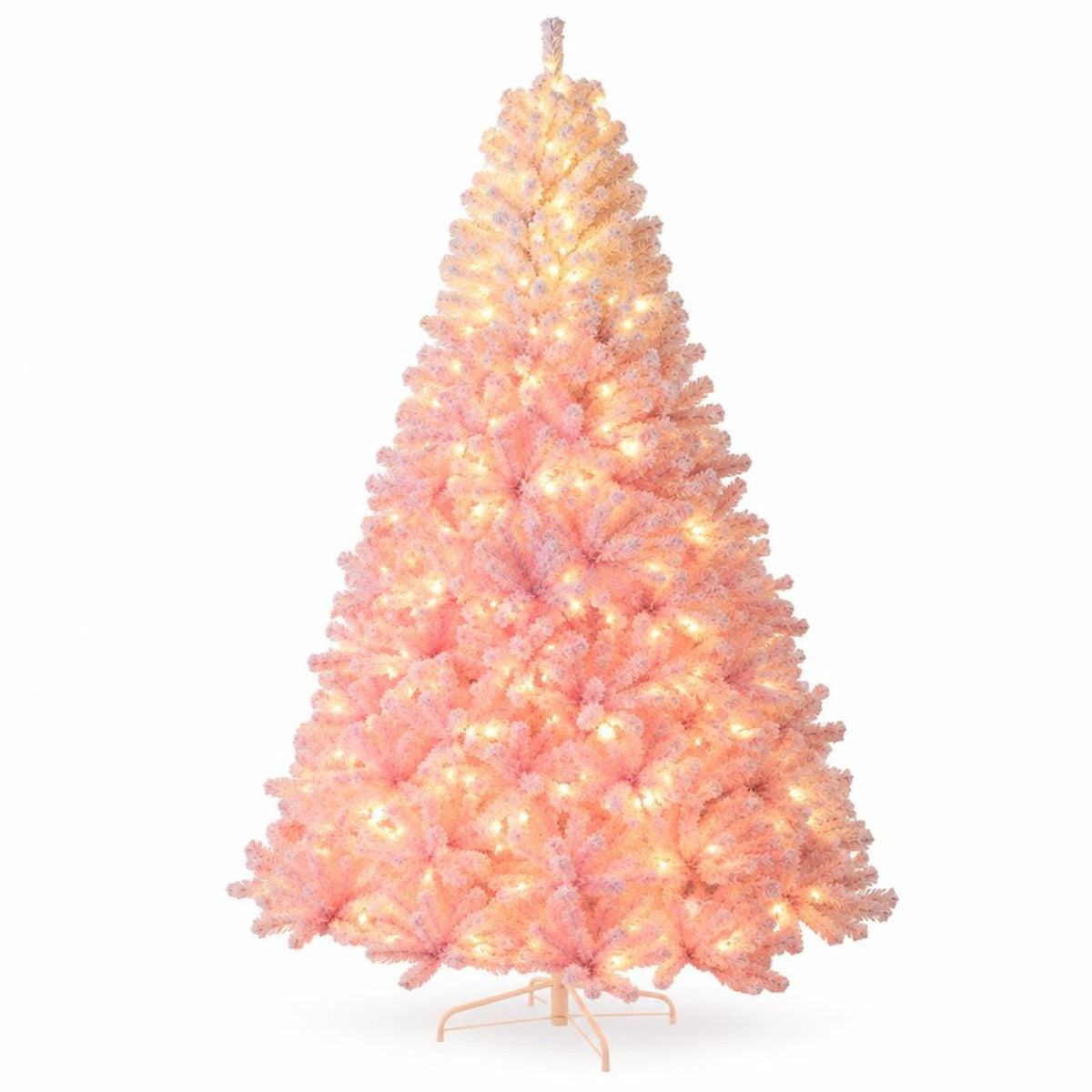 Airfind 8 FT Artificial Christmas Tree with Warm White LED Lights and 8 Modes for Holiday-8 Feet, PVC Metal Frame, Pink