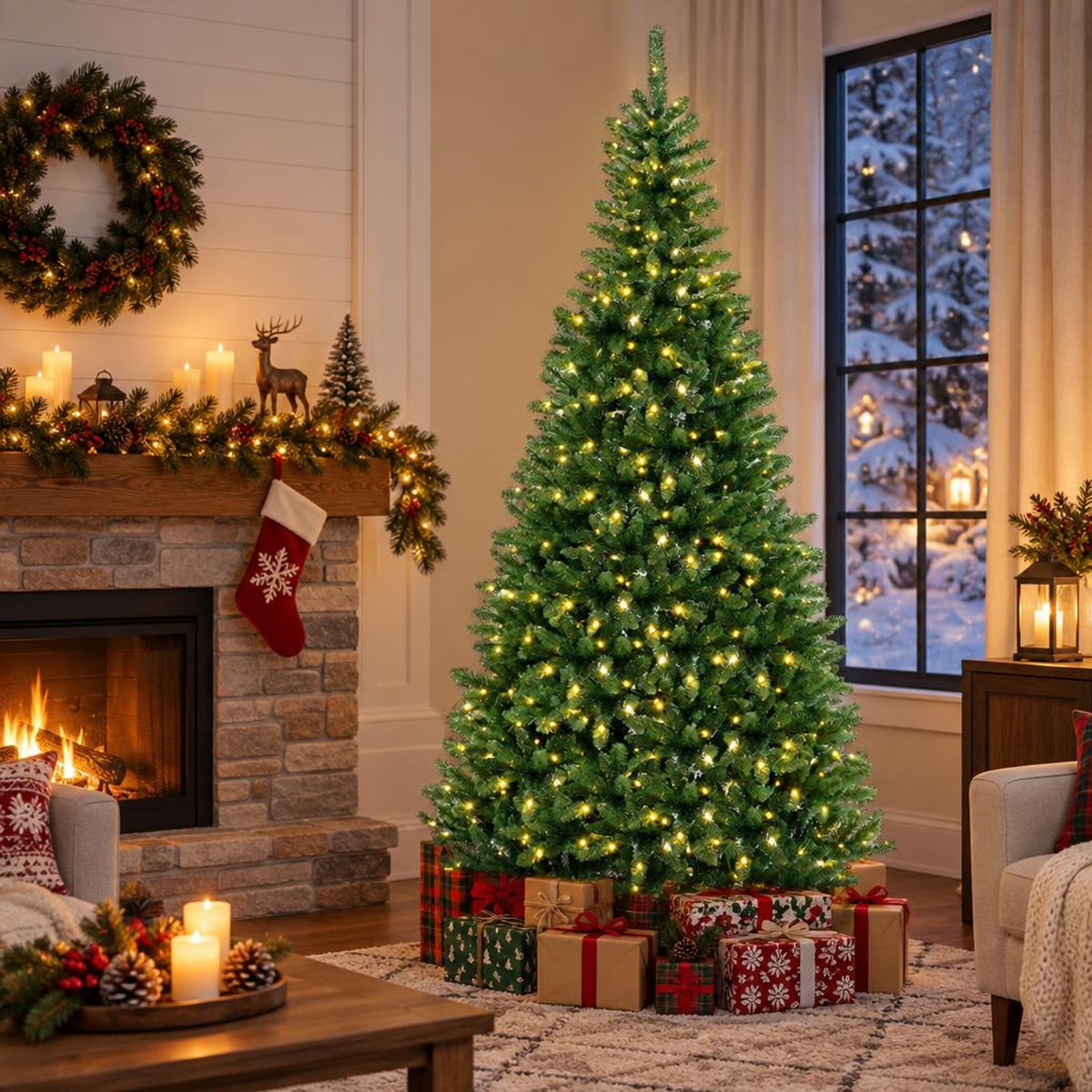 Airfind 8 FT Corner Artificial Christmas Tree with 1137 Branch Tips and 360 Warm White LED Lights, White