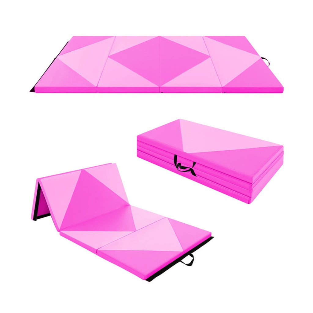 Airfind 8 Feet PU Leather Folding Gymnastics Mat with Hook and Loop Fasteners and Carry Handles for Kids Tumbling and Cheerleading, Pink