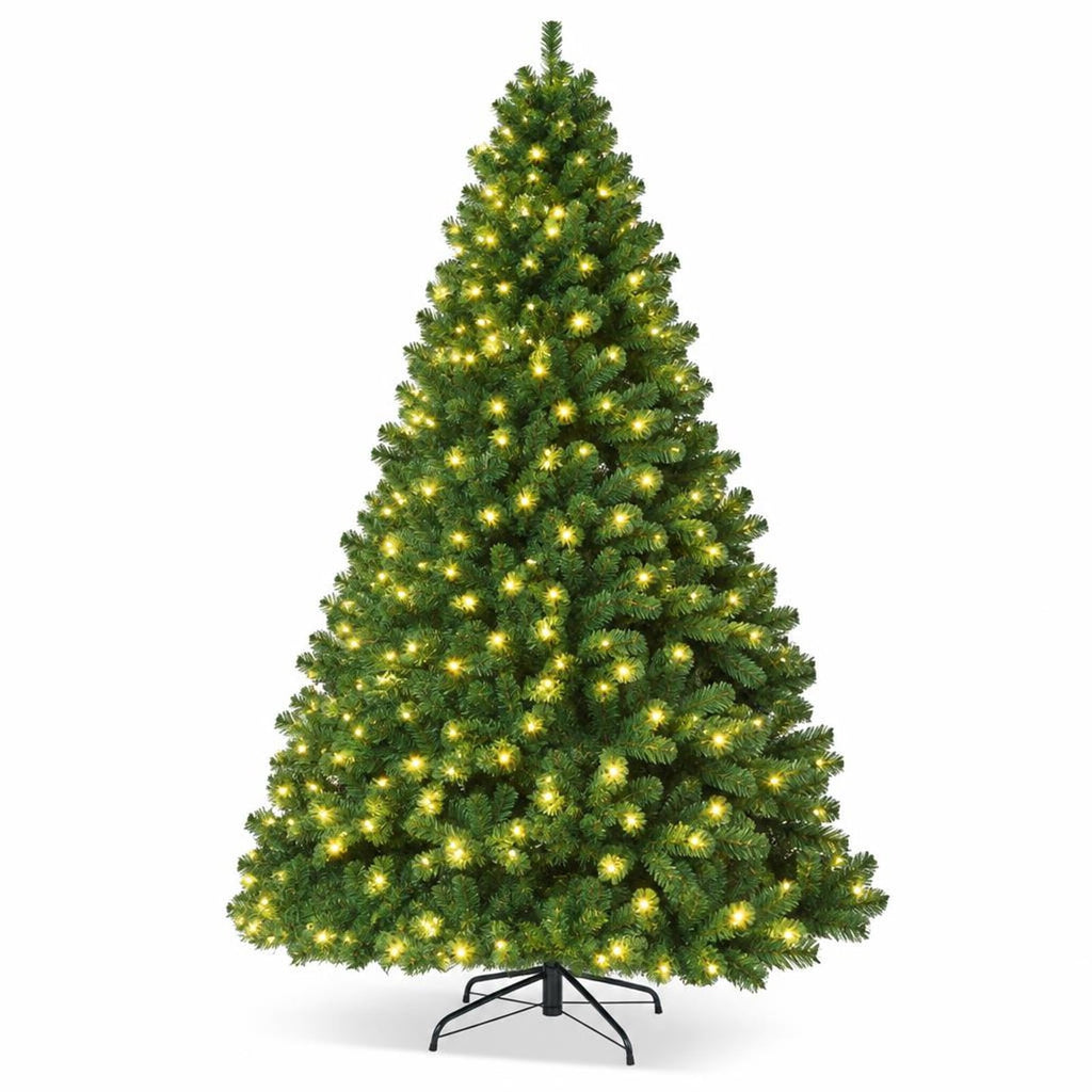 Airfind 8 Feet PVC Artificial Christmas Tree with LED Lights-8 ft, PVC iron Frame, 4.3 x 7.5 H Footprint, Green