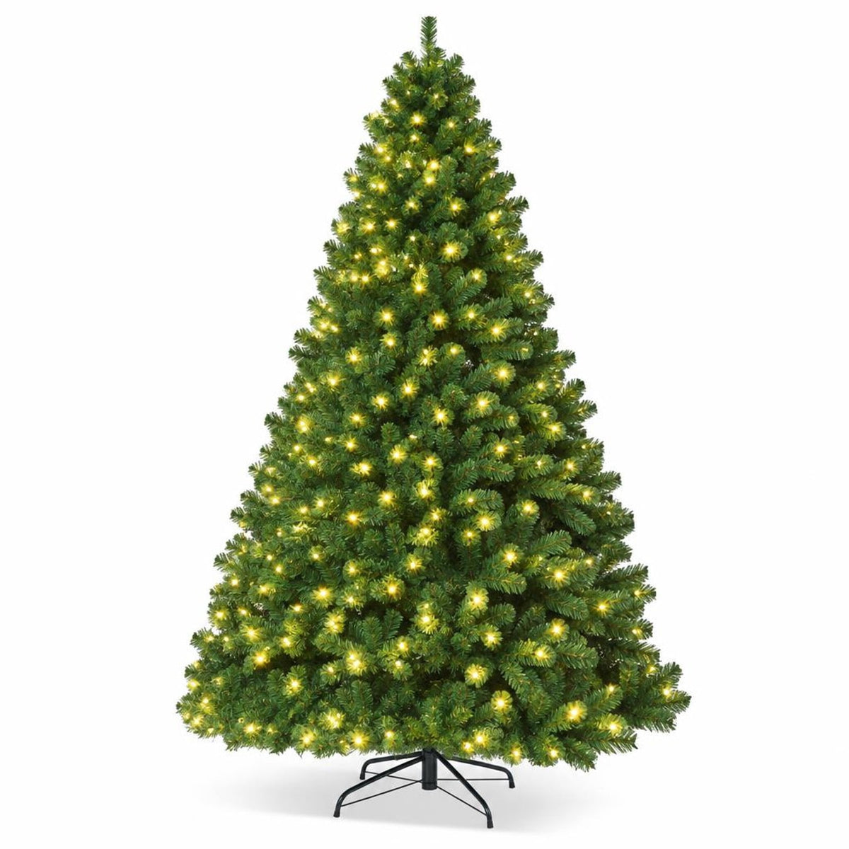 Airfind 8 Feet PVC Artificial Christmas Tree with LED Lights-8 ft, PVC iron Frame, 4.3 x 7.5 H Footprint, Green