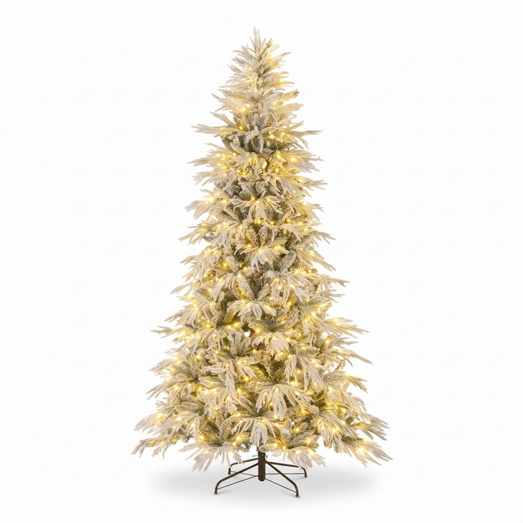 Airfind 8 Feet Snow-flocked Artificial Christmas Tree Pre, PE PVC Metal Tree Height 8/7/6 ft Tree Width 5/4.5/3.5 ft Frame, White