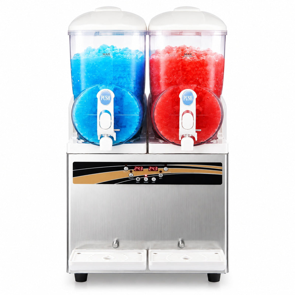 Airfind 8 Gal Commercial Slushie Machine with LED Lights, Silver, 2 tanks for serving drinks in 2 flavors, Get your slush prepared in about 30 minutes