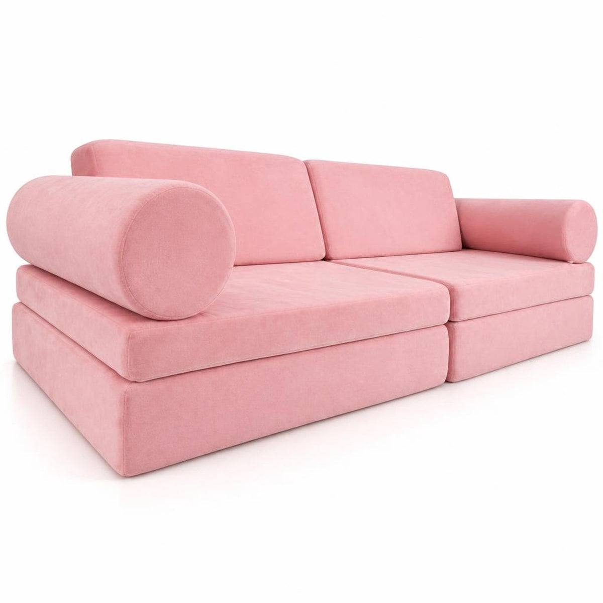 Airfind 8 Pieces Kids Play Couch Foam Building Fort Play Set with Suede Cover, Suede Fabric Sponge Frame, 63in x 31.5in x 19.5in Footprint, Pink