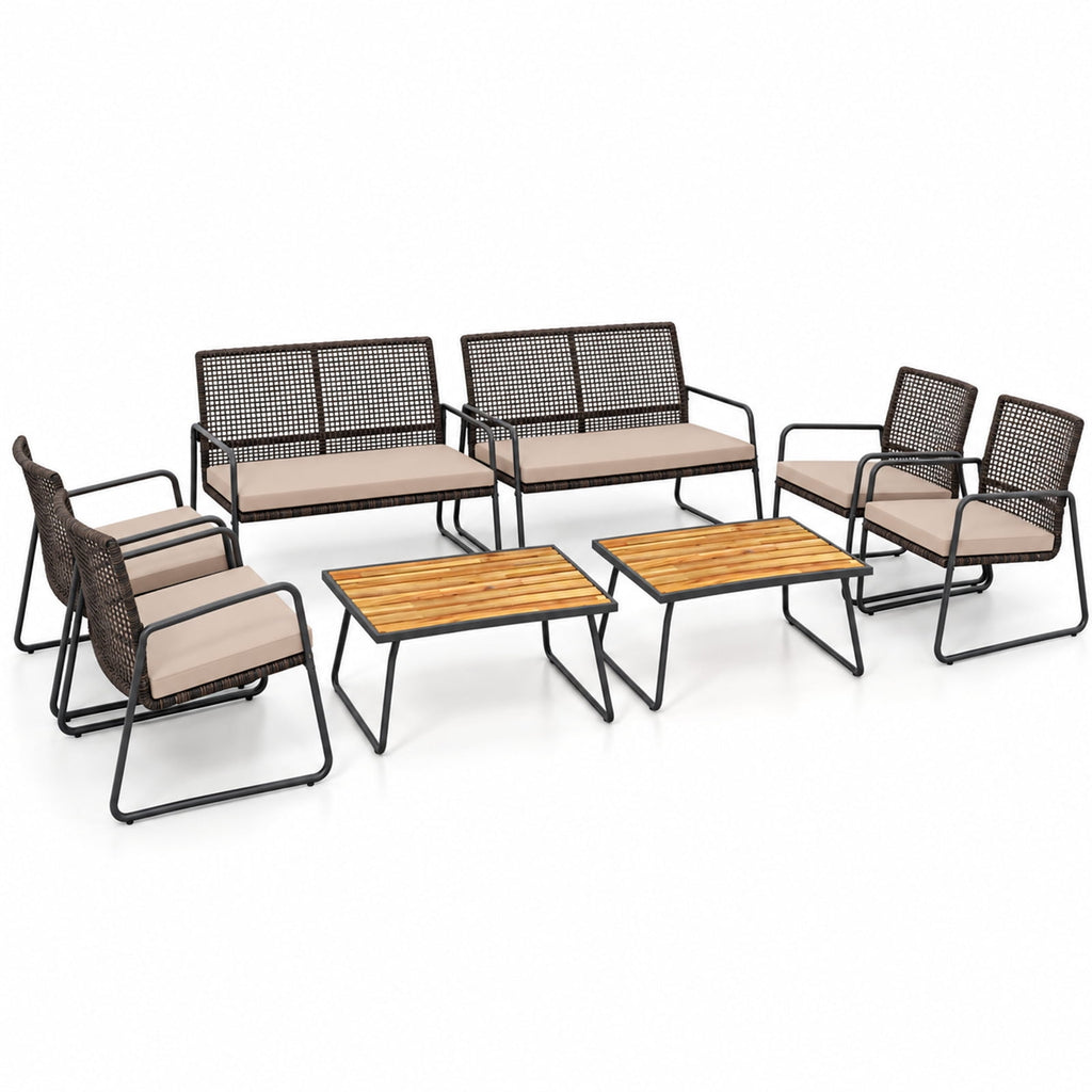 Airfind 8 Pieces Patio Furniture Set with Acacia Wood Coffee Table and Zippered Cushions, 110 lbs Capacity, 31 x 20 x 17 Footprint, Yellow