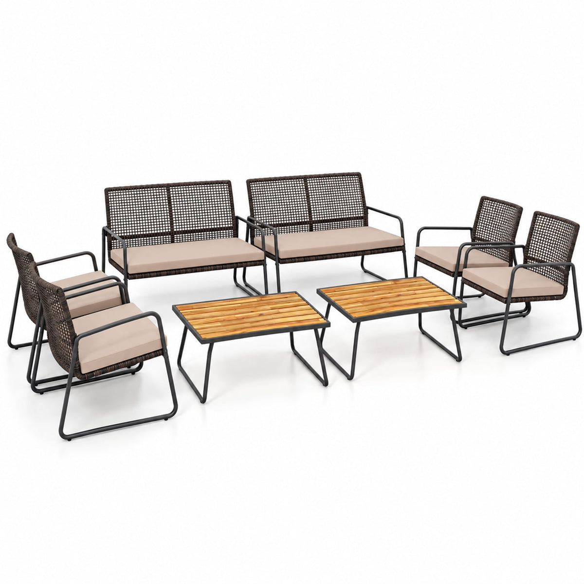 Airfind 8 Pieces Patio Furniture Set with Acacia Wood Coffee Table and Zippered Cushions, 110 lbs Capacity, 31 x 20 x 17 Footprint, Yellow