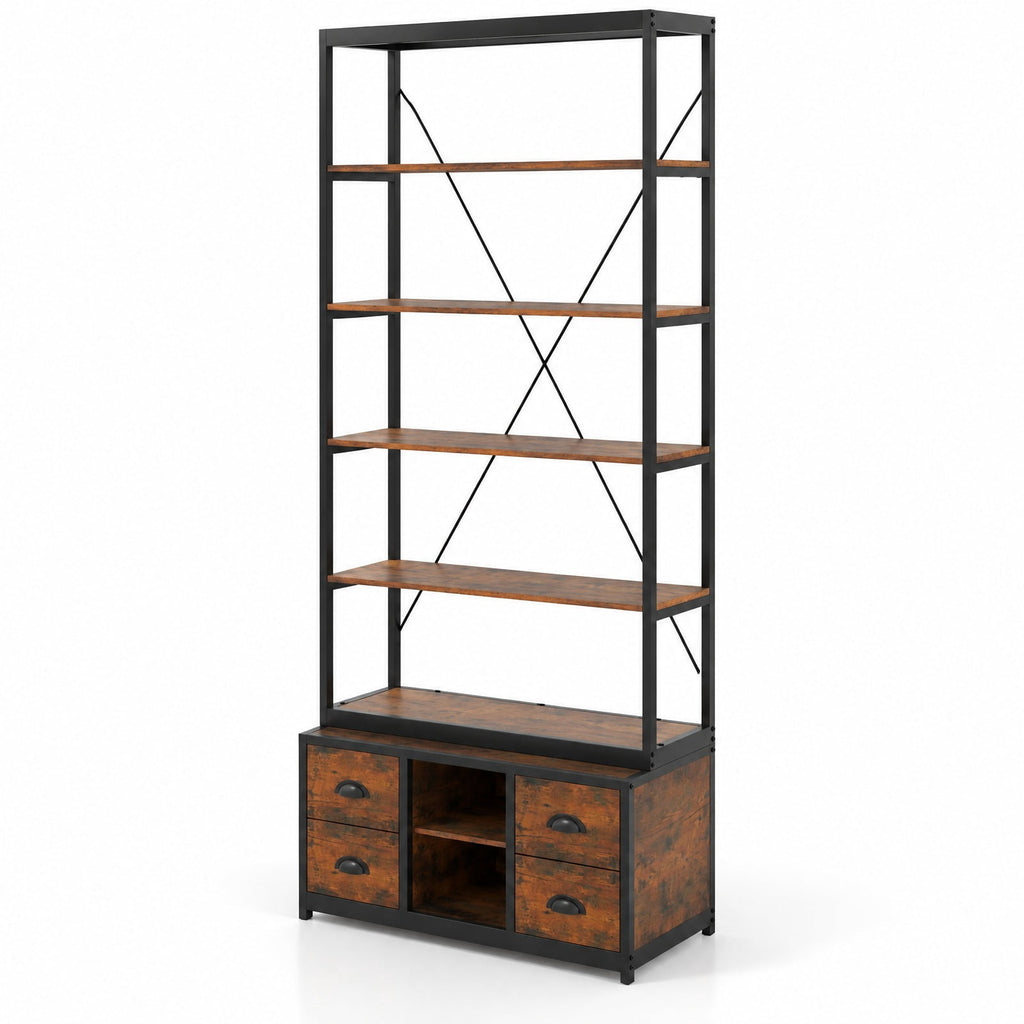 Airfind 8-tier Bookshelf with 4 Fabric Drawers and Heavy-duty Metal Frame, Coffee, Capacity of Shelf 66 lbsWeight