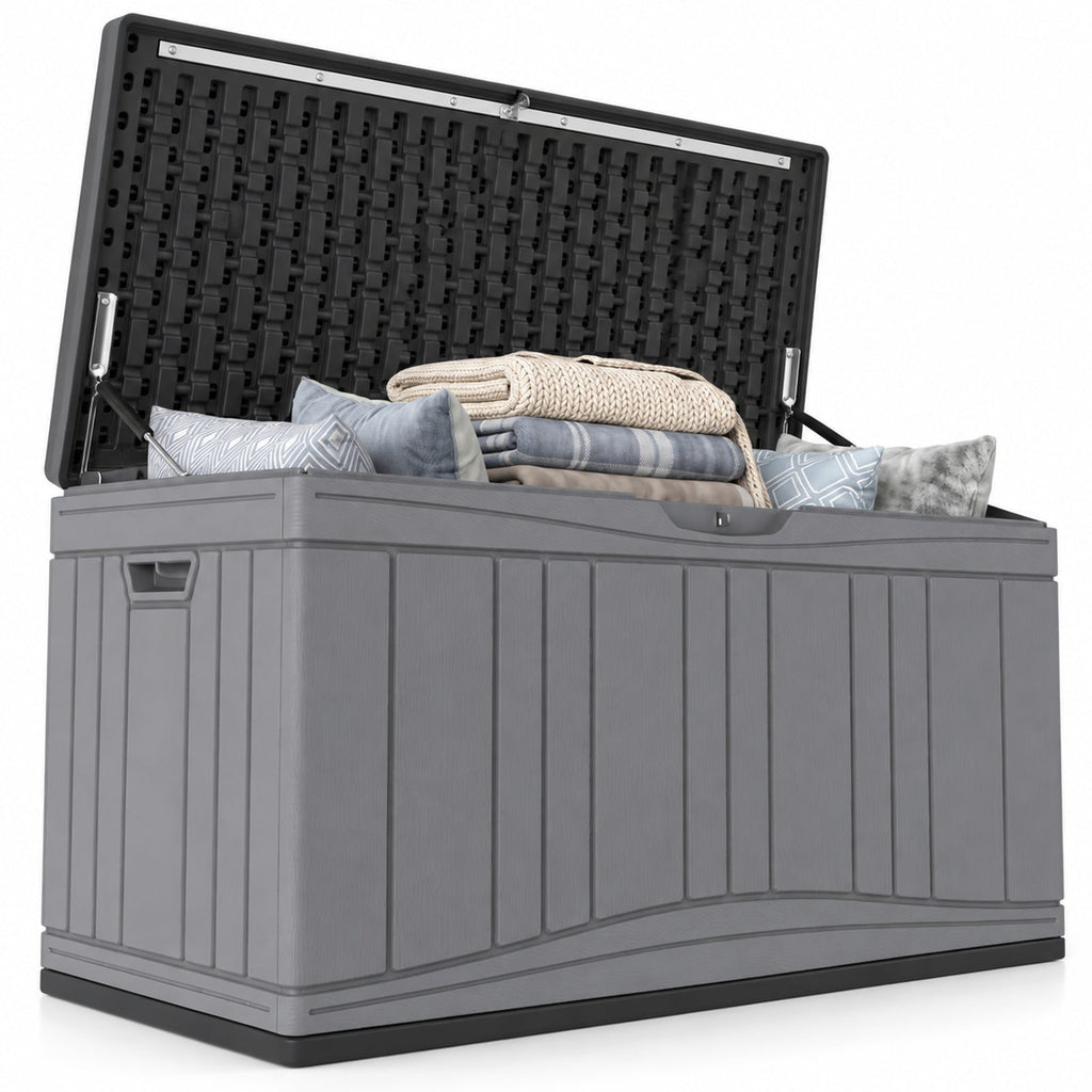 Airfind 80 Gallon Outdoor Deck Box with Lockable Lid for Garden Tools Cushions, 45 x 22 x 24Inner Footprint, Gray