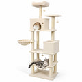 Airfind 80 Inches Tall Cat Tree with 2 Large Condos and Dangling Toys, 33 lbs Capacity, Engineered Board Sisal Plush Fabric Sponge Frame, Beige