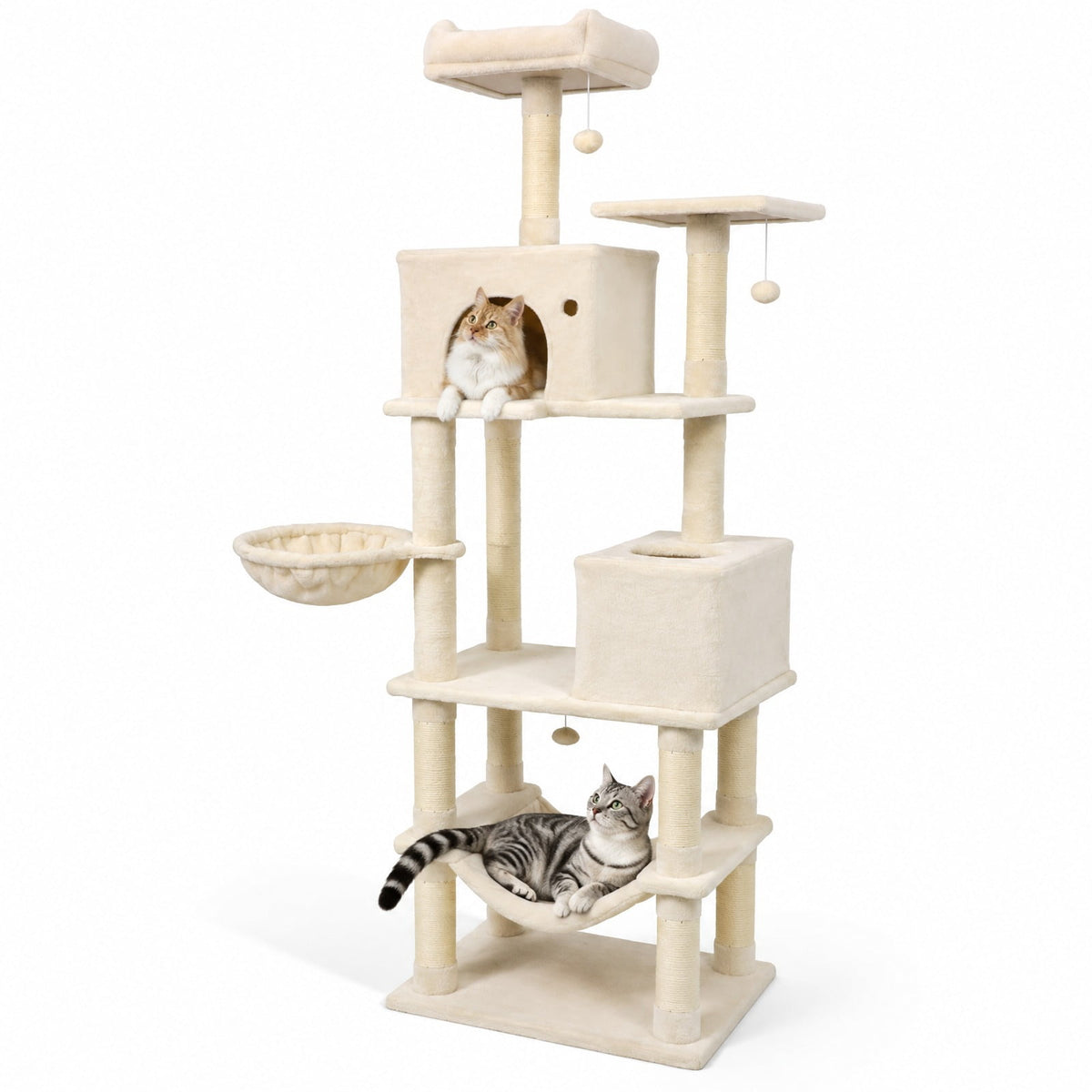 Airfind 80 Inches Tall Cat Tree with 2 Large Condos and Dangling Toys, 33 lbs Capacity, Engineered Board Sisal Plush Fabric Sponge Frame, Beige