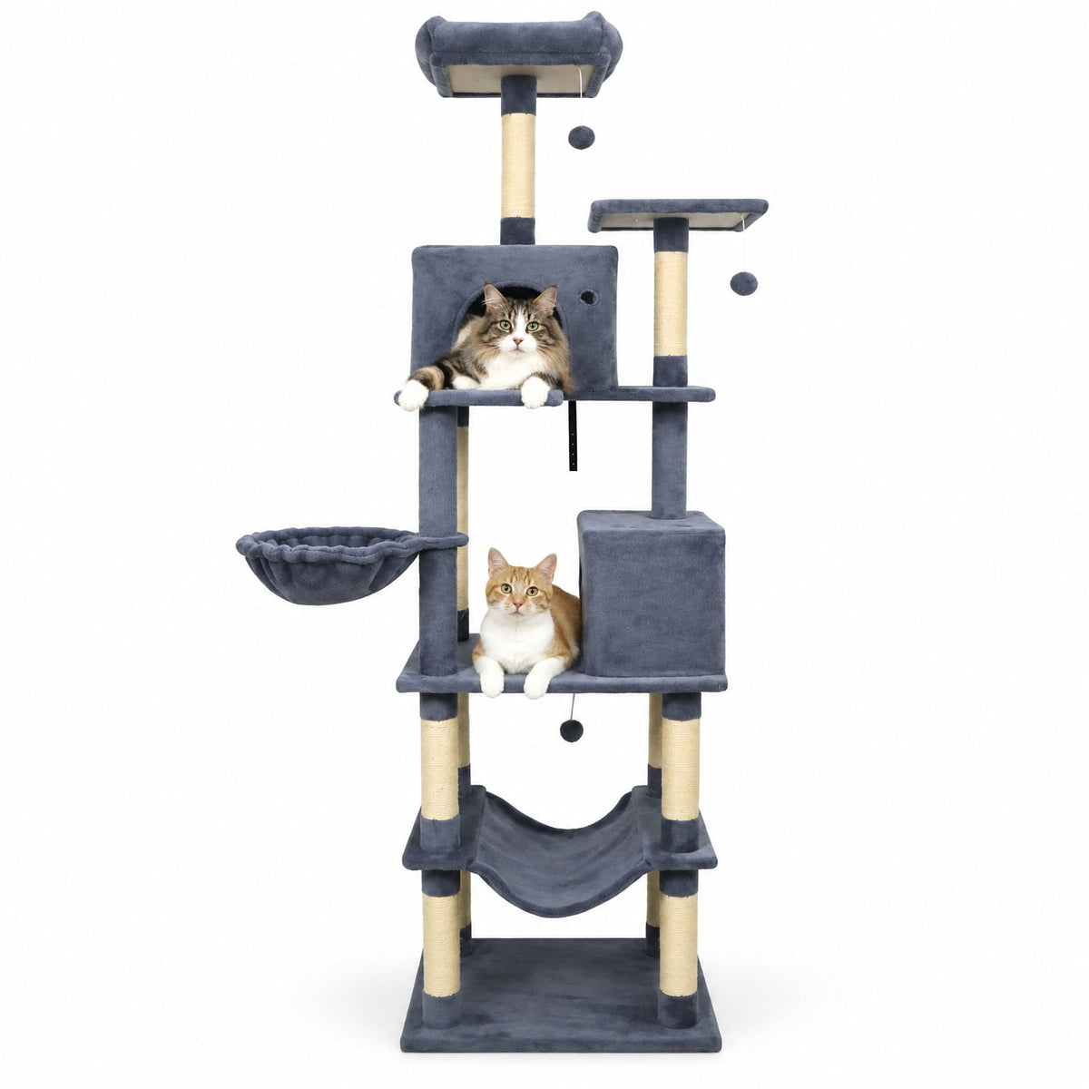 Airfind 80 Inches Tall Cat Tree with 2 Large Condos and Dangling Toys, 33 lbs Capacity, Engineered Board Sisal Plush Fabric Sponge Frame, Dark Gray