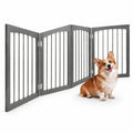 Airfind Wooden Pet Fence, 83 inch L x 30 inch H Dog Gate 4-Panel, for Indoor, Fir Wood Fully Expandable Frame, 21 Inch x 2.2 Inch x 30 Inch Footprint, Gray