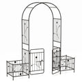 Airfind 87 Inches Garden Arbor with Lockable Gate Side Planters, Metal Frame, 80 x 20 x 87 Footprint, Black