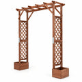 Airfind 87in Tall Wooden Garden Arbor with Planter Boxes and Hanging Roof for Climbing Plants, 44 lbs Capacity, Fir Wood Frame, Orange