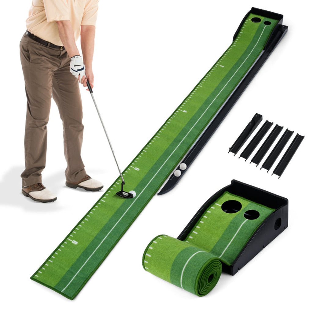 Airfind 9.4 ft Putting Green Mat with Side Auto-Return Track, 2 Hole Sizes and 3 Balls, Green