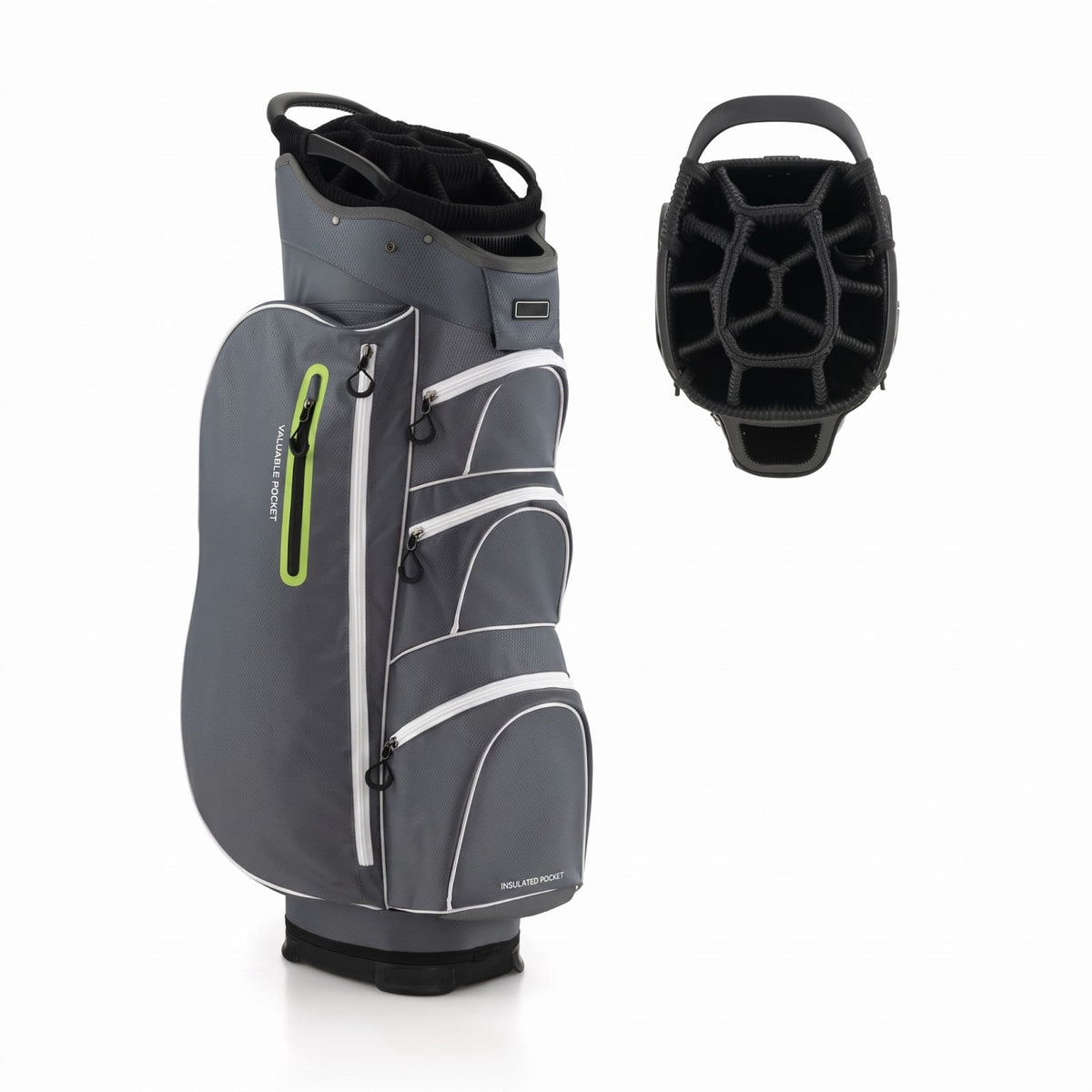 Airfind 9.5 Inch Lightweight Golf Cart Bag with 15 Way Top Dividers and 7 Zippered Pockets and Cooler Bag and Rain Hood, Green